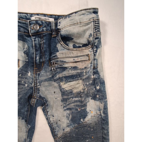 Embellish Jeans Men Tag 32 X 31 Rip Repair Patchwork Distressed Paint Tapered - Picture 6 of 16